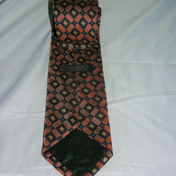 Jay Kos Blue Red Diamond Foulard Men Silk Necktie - Picture 3 of 4